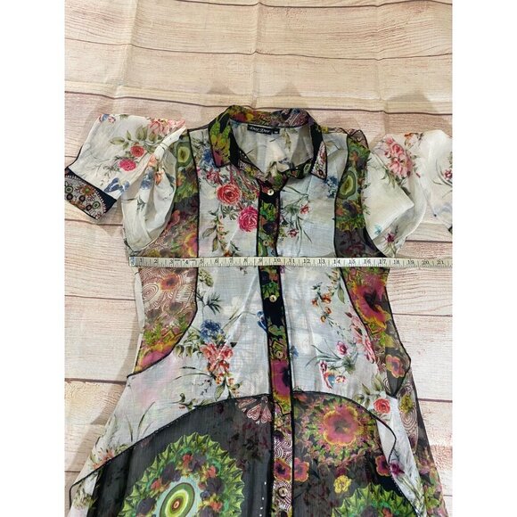 Dor Dor Couture Women's Floral Mix Print Sheer Tunic Top - Medium - Picture 9 of 13